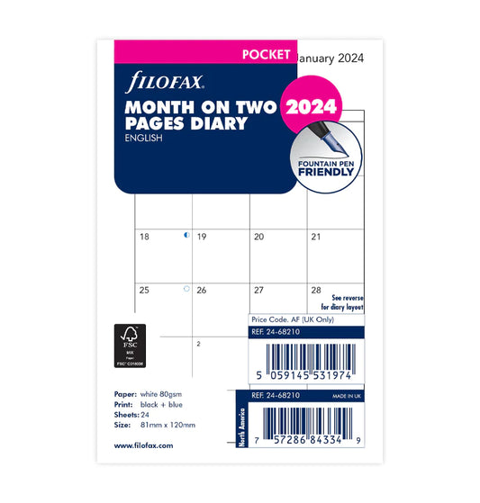 (PRE-ORDER) Filofax Month On Two Pages Diary - Pocket 2024 English