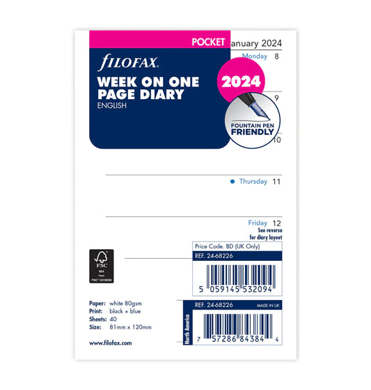 (PRE-ORDER) Filofax Week On One Page Diary - Pocket 2024 English