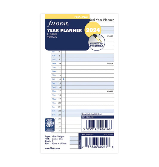 (PRE-ORDER)Filofax Vertical Year Planner - Personal 2024 English