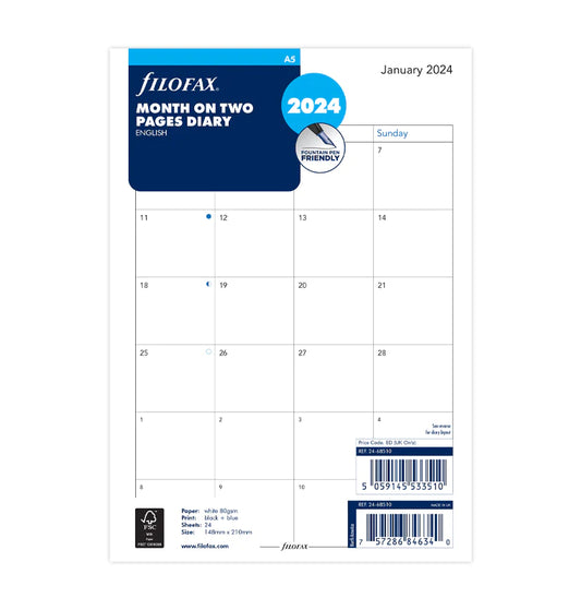 (PRE-ORDER) Filofax Month On Two Pages Diary - A5 2024 English