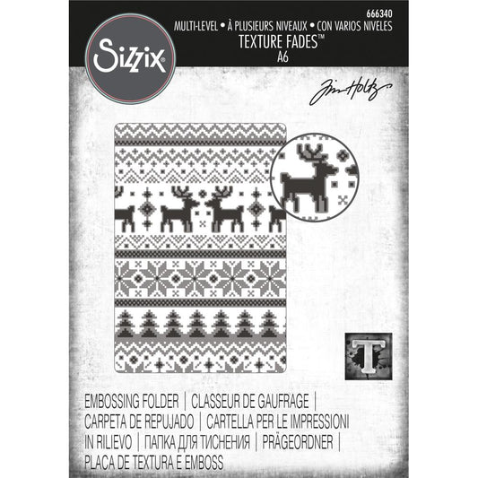 Sizzix Texture Fades Embossing Folder By Tim Holtz Multi-Level Holiday Knit - 666340