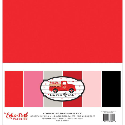 Echo Park Double-Sided Solid Cardstock 12"X12" 6 Pc - Cupid & Co., 6 Colors - UP227015