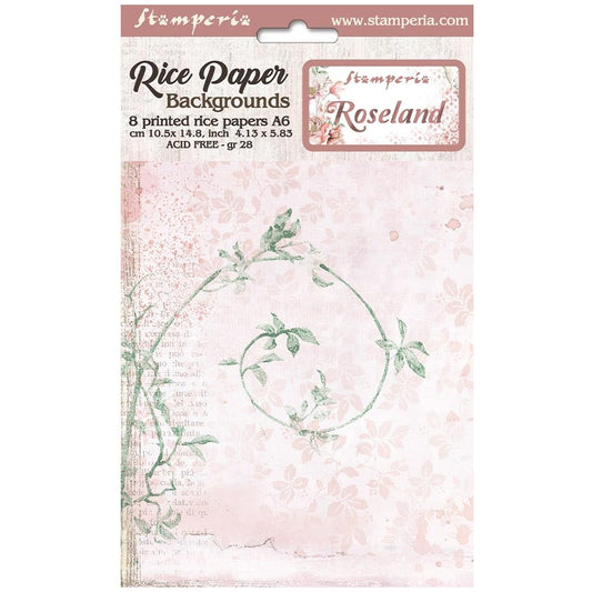 Stamperia Assorted Rice Paper Backgrounds A6 8 Sheets Roseland - FSAK6006