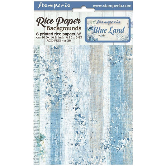 Stamperia Assorted Rice Paper Backgrounds A6 8 Sheets Blue Land - FSAK6007
