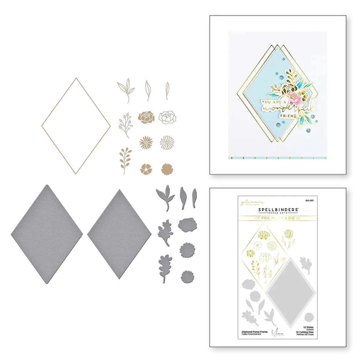 Spellbinders Diamond Floral Frame Glimmer Hot Foil Plate & Die Set