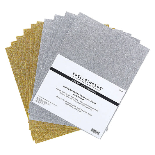Spellbinders Glitter Foam Sheets 8.5"X11" 10 Pc Gold & Silver - SCS-173
