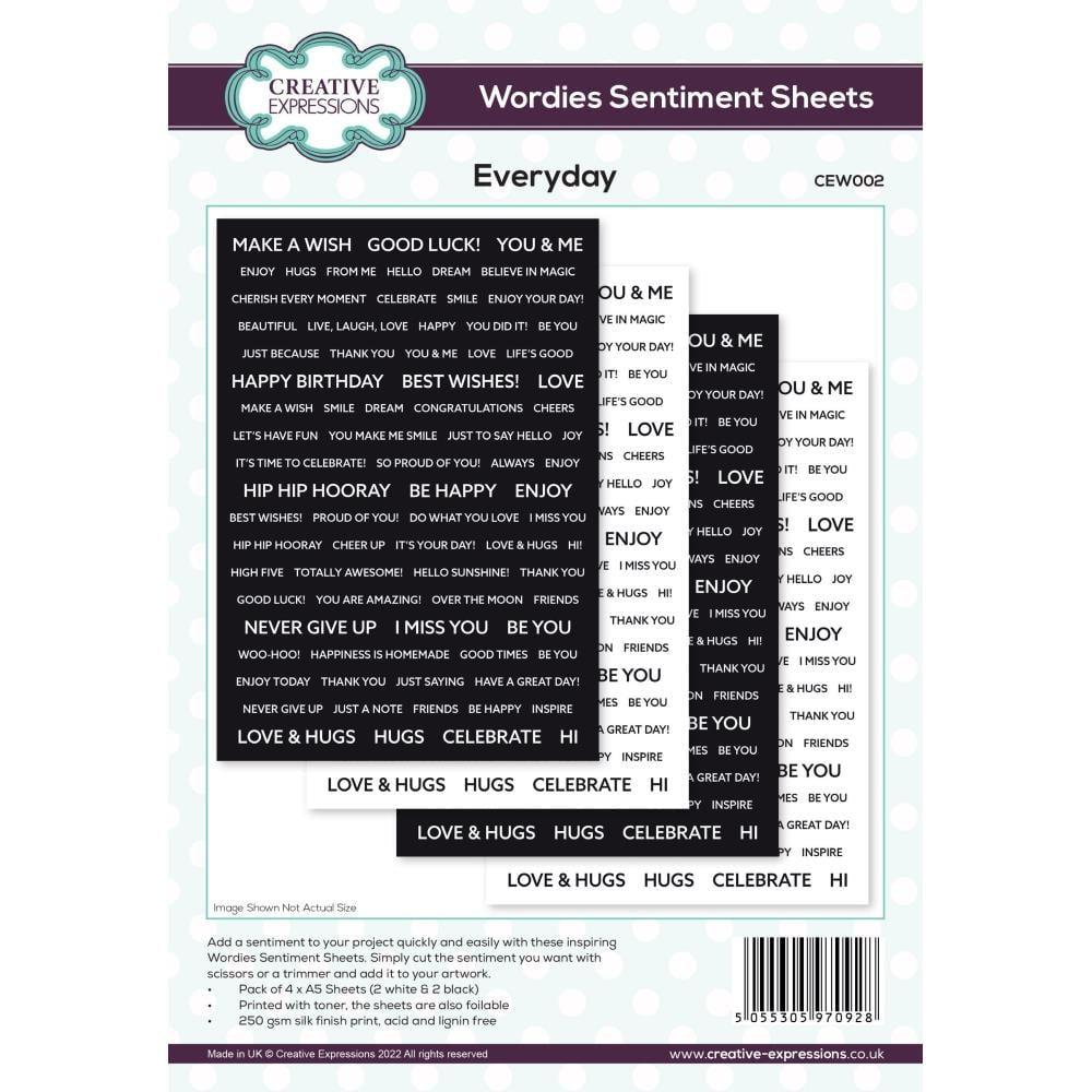 Creative Expressions Wordies Sentiment Sheets 6"X8" 4 Sheets - Everyday - CEW002