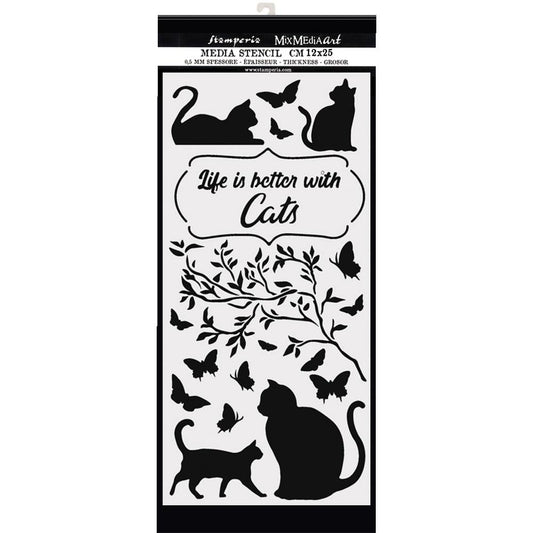 Stamperia Stencil 4.72"X9.84" - Life Is Better With Cats, Orchids & Cats - KSTDL44