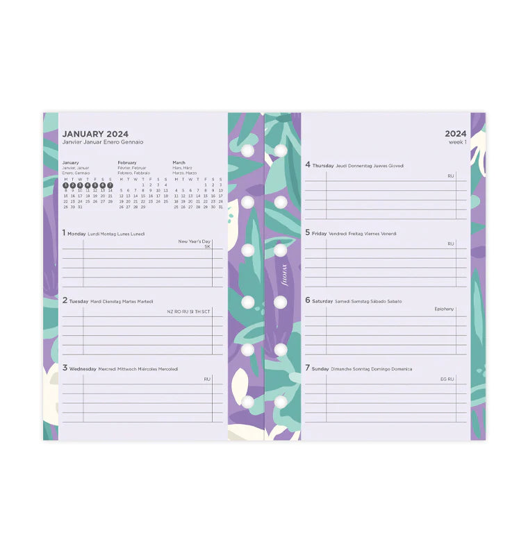 (PRE-ORDER) Filofax Floral Illustrated Diary Refill Pack - Pocket 2024 Multilanguage