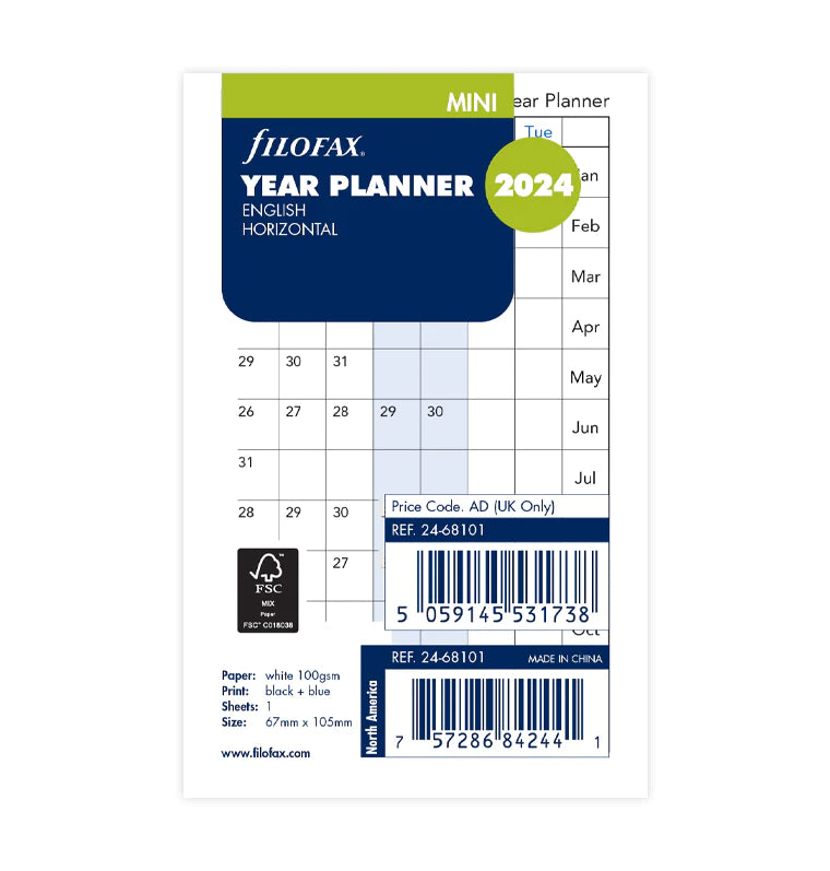 (PRE-ORDER) Filofax Horizontal Year Planner - Mini 2024 English