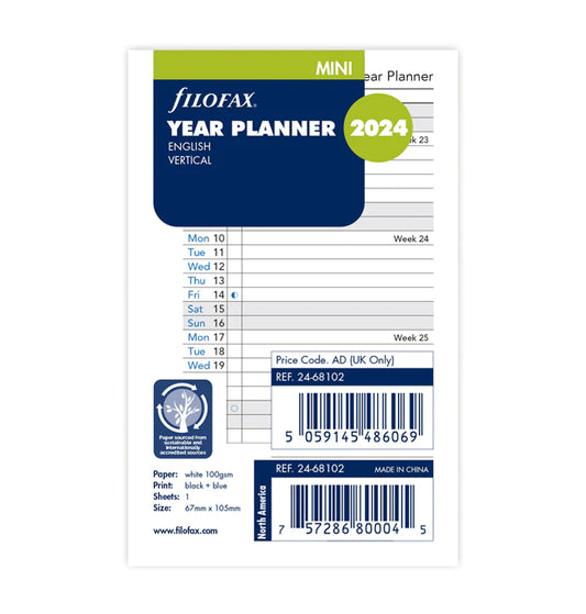 (PRE-ORDER) Filofax Vertical Year Planner - Mini 2024 English
