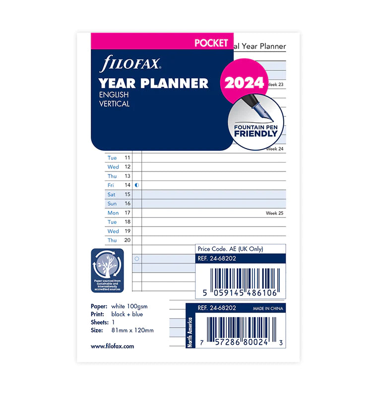 Filofax Vertical Year Planner - Pocket 2024 English - 2468202