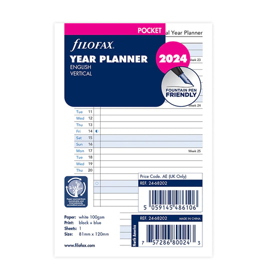 (PRE-ORDER) Filofax Vertical Year Planner - Pocket 2024 English