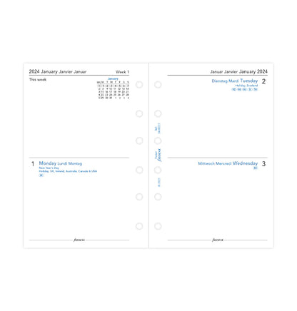 PRE-ORDER (Filofax) Two Days On One Page Diary - Pocket 2024 English/French/German