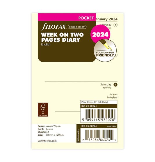 (PRE-ORDER) Filofax Week On Two Pages Diary - Pocket Cotton Cream 2024 English