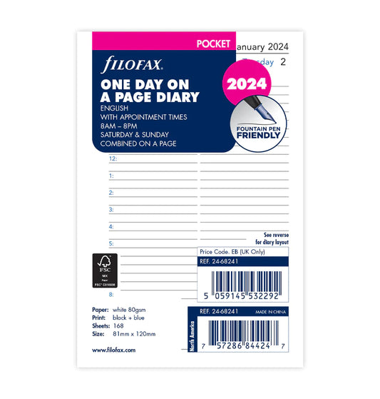 Filofax One Day On A Page Diary With Appointments - Pocket 2024 English - 2468241