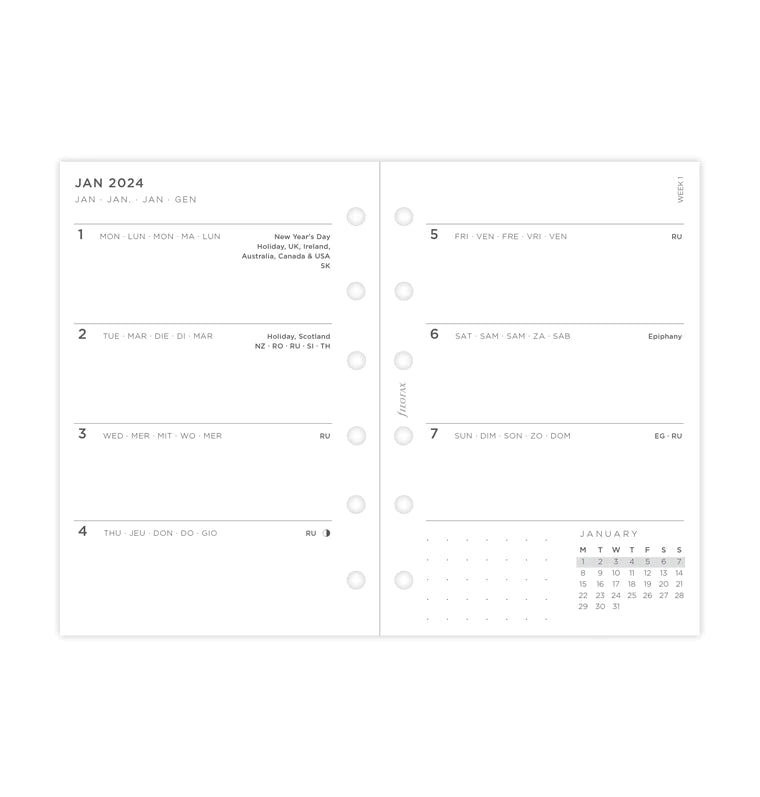 (PRE-ORDER) Filofax Minimal Week On Two Pages Diary - Pocket 2024 Multilanguage