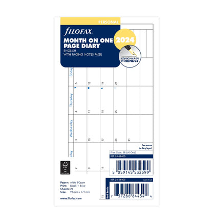 Filofax Month On One Page Diary with Notes - Personal 2024 English - 2468405