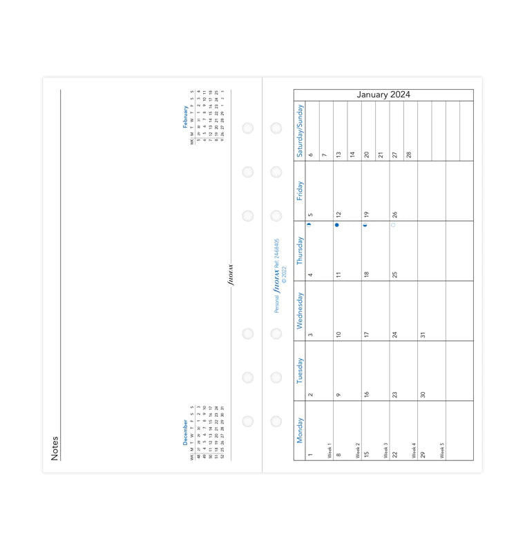 Filofax Month On One Page Diary with Notes - Personal 2024 English - 2468405