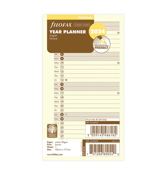 (PRE-ORDER) Filofax Vertical Year Planner - Personal Cotton Cream 2024 English
