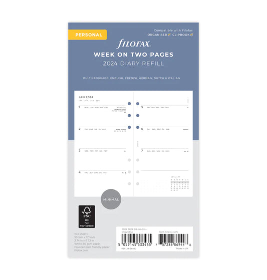 (PRE-ORDER) Filofax Minimal Week On Two Pages Diary - Personal 2024 Multilanguage