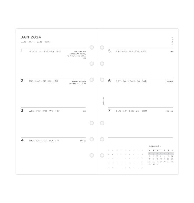 (PRE-ORDER) Filofax Minimal Week On Two Pages Diary - Personal 2024 Multilanguage