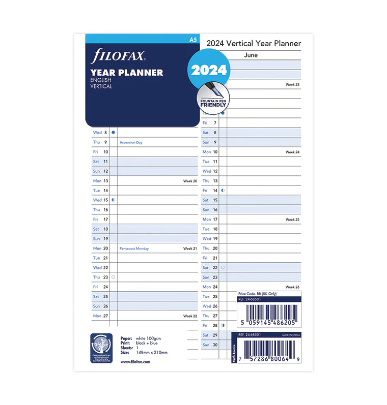 (PRE-ORDER) Filofax Vertical Year Planner - A5 2024 English