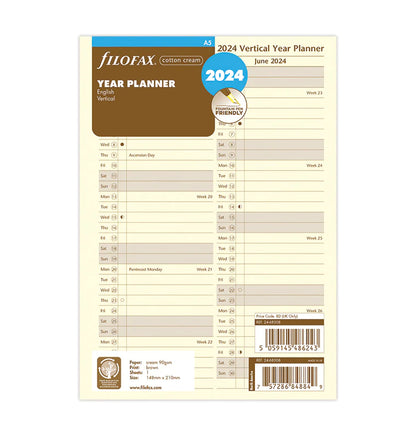 (PRE-ORDER) Filofax Vertical Year Planner - A5 Cotton Cream 2024 English