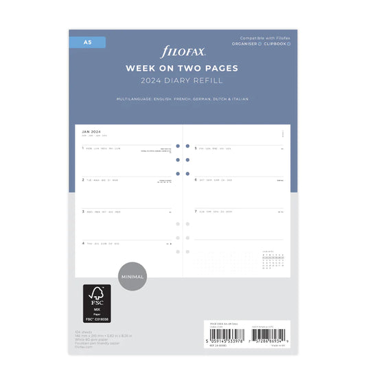 (PRE-ORDER) Filofax Minimal Week On Two Pages Diary - A5 2024 Multilanguage