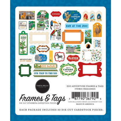 Carta Bella Cardstock Ephemera - Frames & Tags, Zoo Adventure - ZA128025