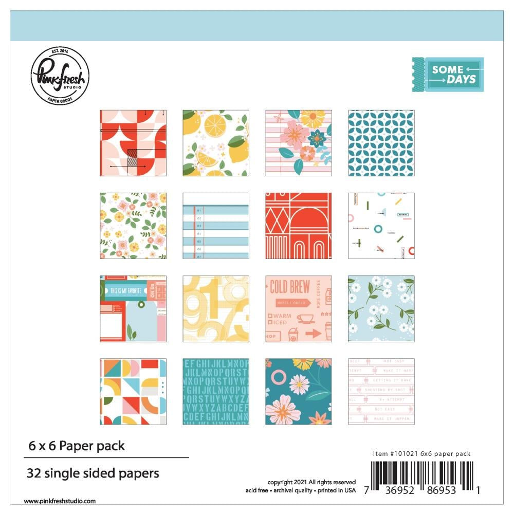 PinkFresh Studio Single-Sided Paper Pack 6"X6" 32 Pc - Some Days - PFSO1021