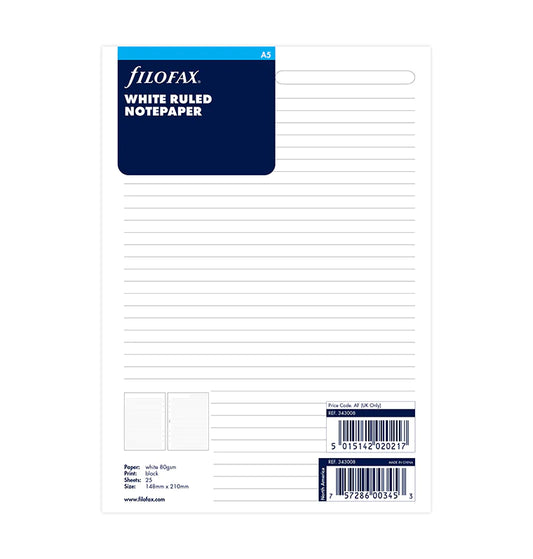 Filofax White Ruled Notepaper Refill - A5 - 343008