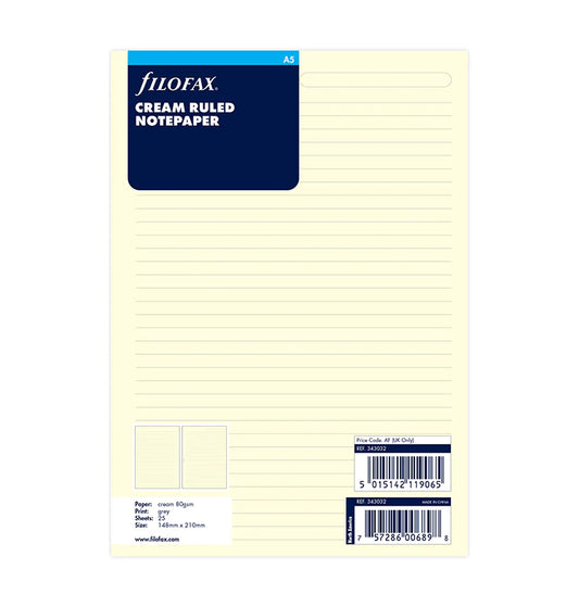 Filofax Cream Ruled Notepaper Refill - A5 - 343032