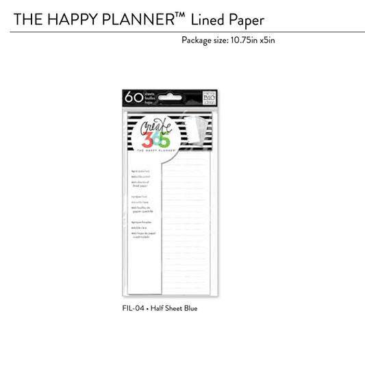 Mambi Happy Planner Classic Half Sheet Blue Lined Paper - FIL-04