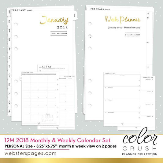 Websters Pages 2018 Weekly and Monthly Calendar Inserts - Personal Size - P1034