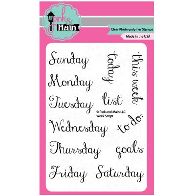 Pink and Main Week Script Clear Stamps - 021514