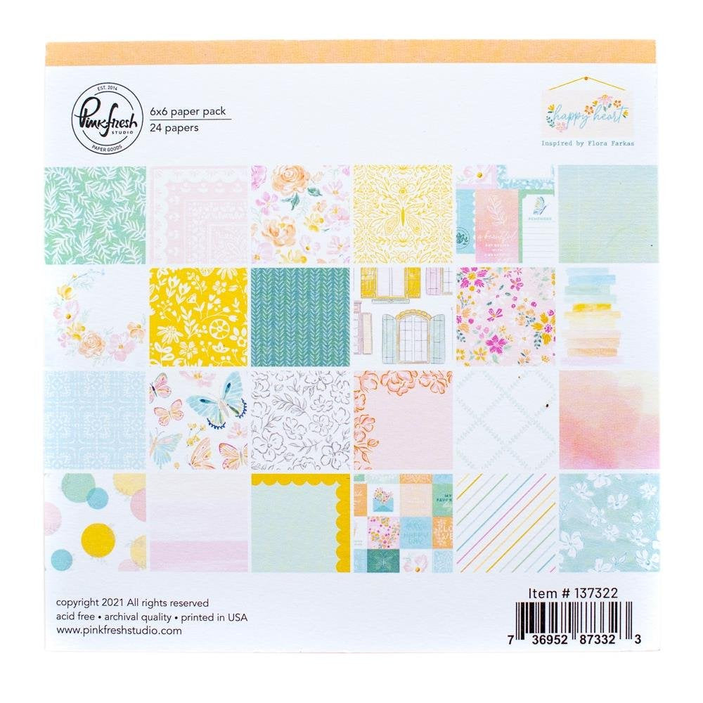 PinkFresh Studio Double-Sided Paper Pack 6"X6" 24 Pc - Happy Heart - PFHP7322