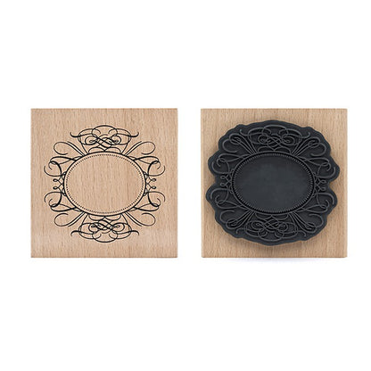 American Crafts Oval Flourish Wooden Stamp – 3″x3″ - 59021