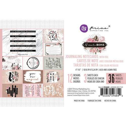 Prima Marketing Amelia Rose 4x6 Journaling Notecards with Foil - 596842