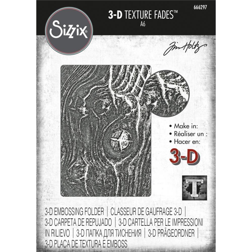 Sizzix 3D Texture Fades Embossing Folder By Tim Holtz Woodgrain - 666297