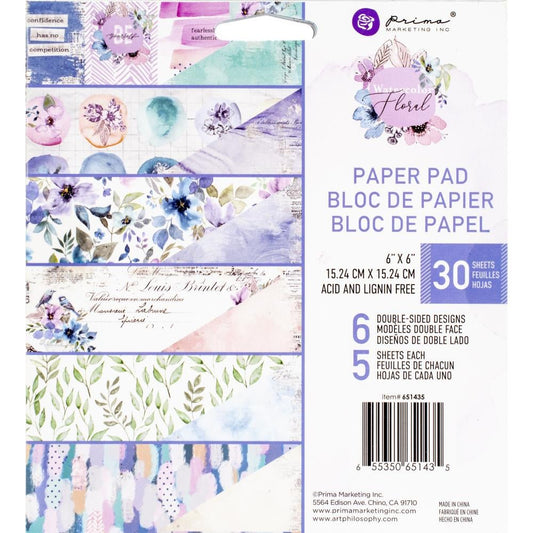Prima Marketing Double-Sided Paper Pad 6"X6" 30 Pc - Watercolor Floral - 651435