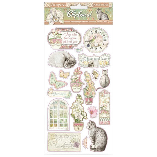 Stamperia Adhesive Chipboard 6"X12" - Orchids & Cats - DFLCB17