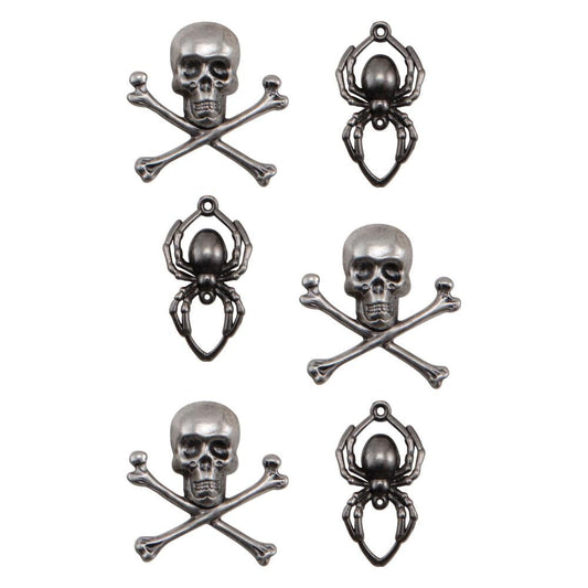 Tim Holtz Idea-Ology Metal Adornments 6 Pc - Skulls & Spiders - TH94161
