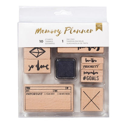 American Crafts Memory Planner Marble Crush Wooden Stamps Set - 375045