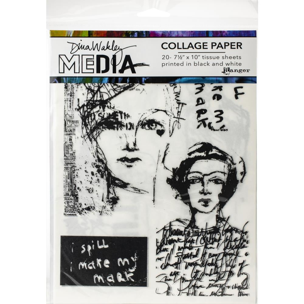 Dina Wakley Media Collage Tissue Paper 7.5"X10" 20 Pc - Vintage & Sketches - MDA68181
