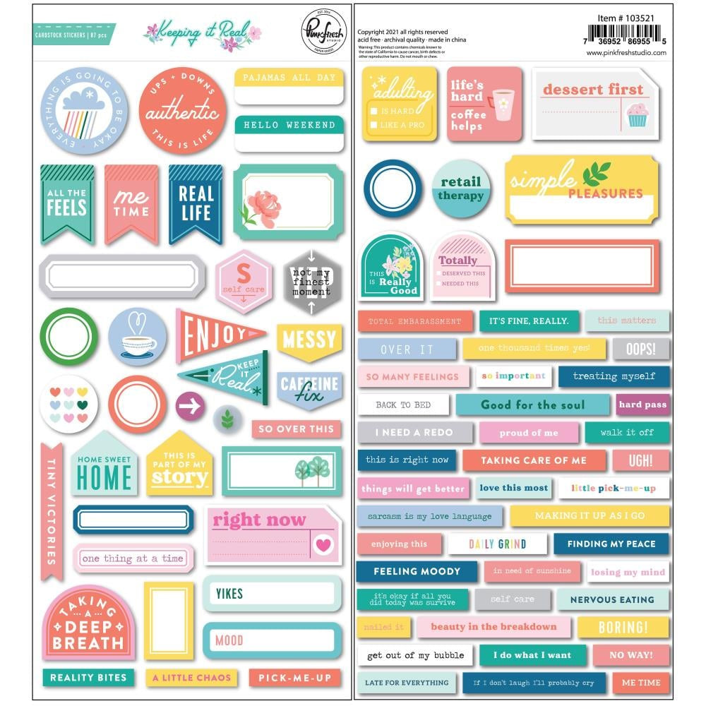 PinkFresh Cardstock Stickers - Keeping It Real - PFKE3521