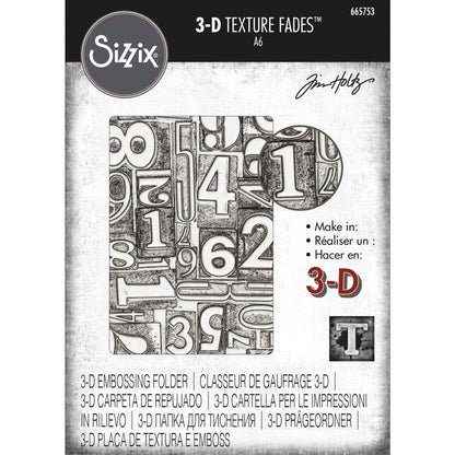 Sizzix 3D Texture Fades Embossing Folder By Tim Holtz - Numbered - 665753