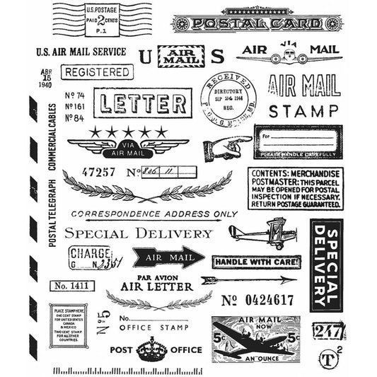 Tim Holtz Cling Stamps 7"X8.5" Correspondence - CMS-LG 225