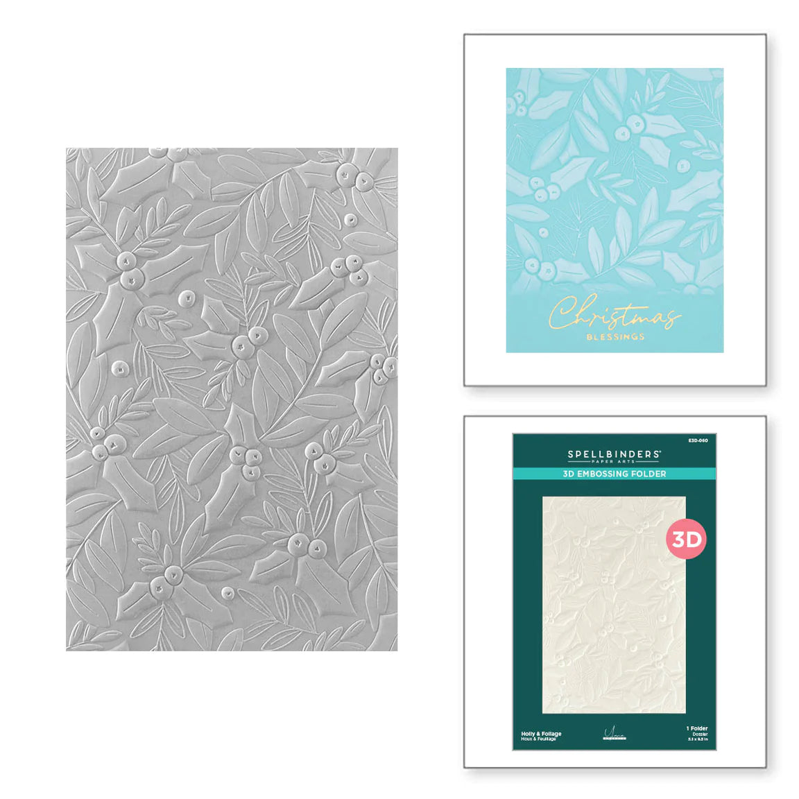 Spellbinders 3D Embossing Folder By Yana Smakula Holly & Foliage, De-Light-Ful - E3D-060