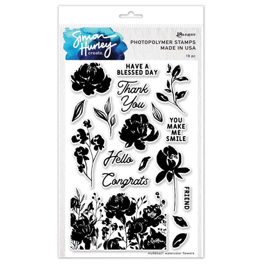 (PRE-ORDER) Simon Hurley create. Clear Stamps 6"X9" Watercolor Flowers - HUR83627